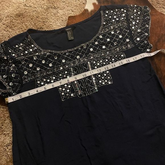 Forever 21 Navy Silver Sequined Tunic High Low Cut - Picture 4 of 6